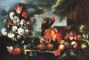 LIGOZZI, Jacopo Fruit and a parrot oil on canvas